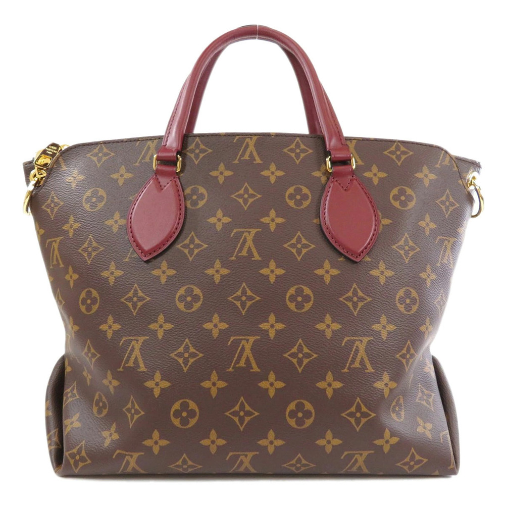 Louis Vuitton Monogram Tote Handbag Zipped Canvas Flower Brown
